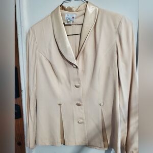 Vintage Scarlett Blazer Size 14 Beige Satin Trim Career Jacket Made in USA